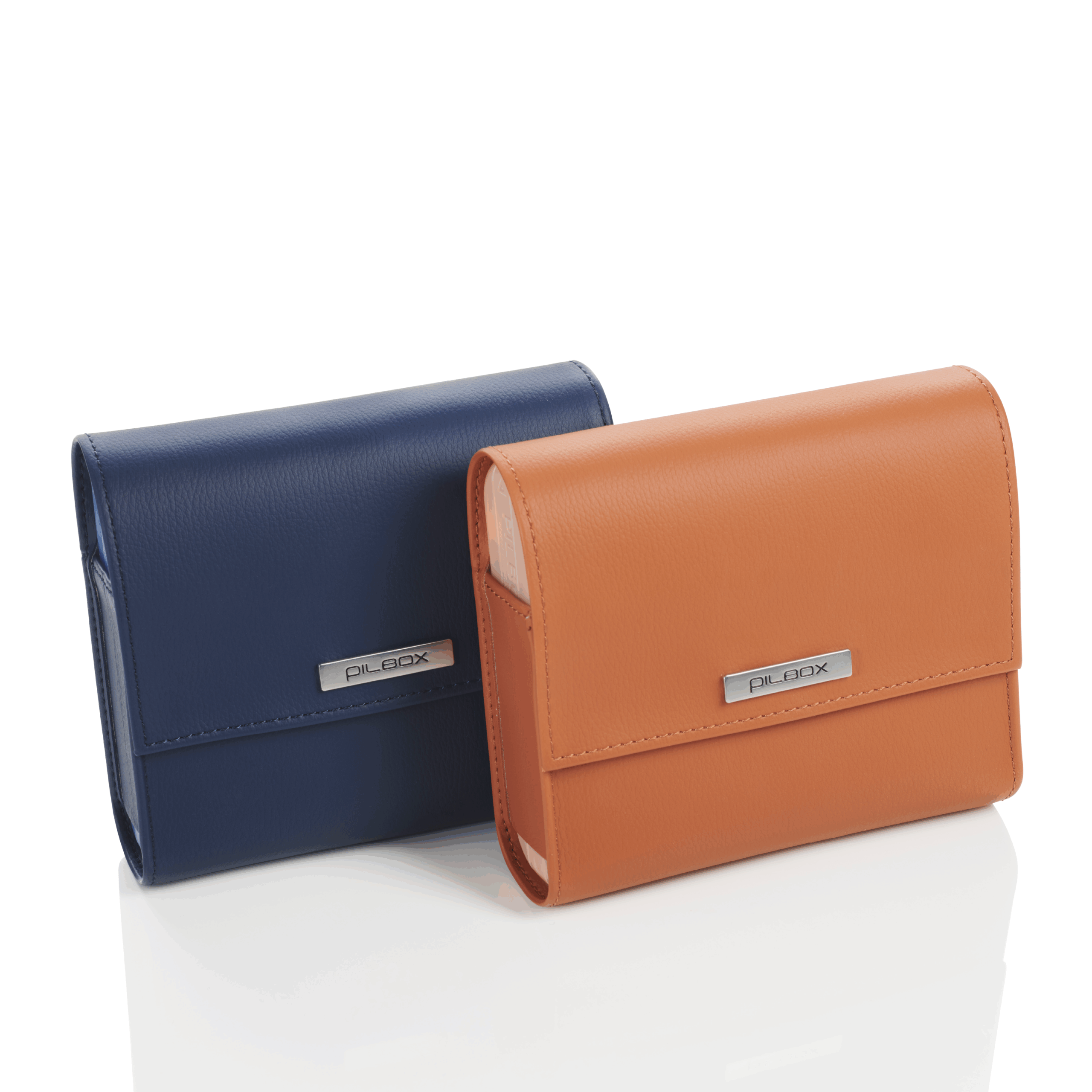 Grands piluliers modèle Pilbox Maxi marine et fauve