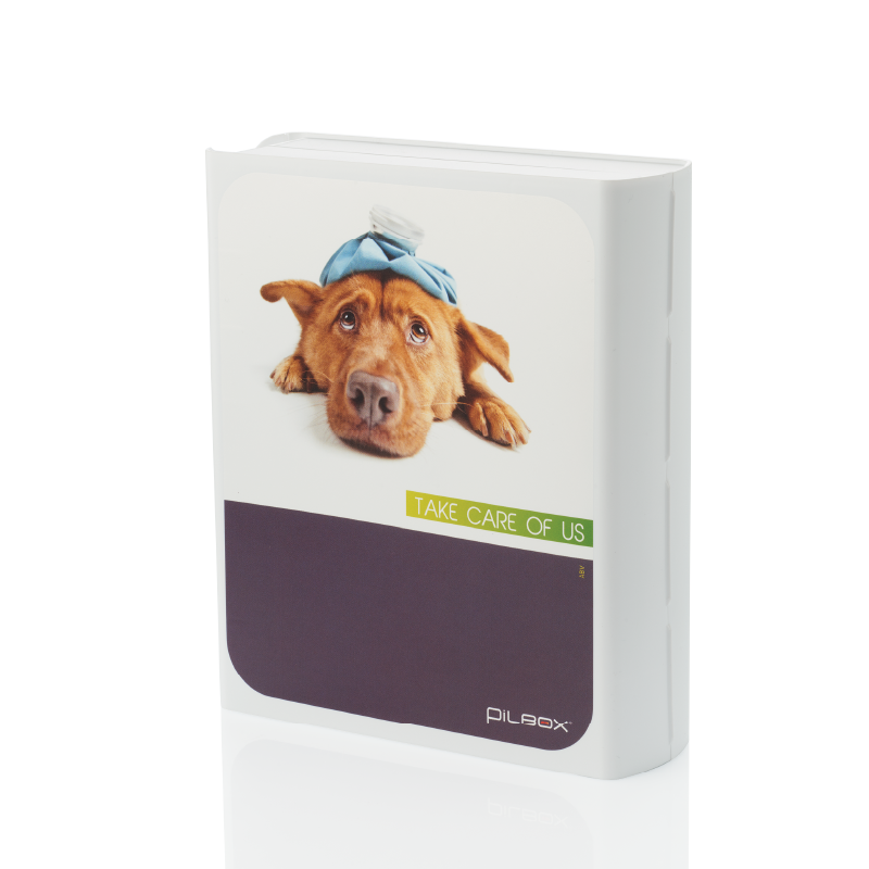 Pilbox grande contenance fermé de dos avec photos de chien