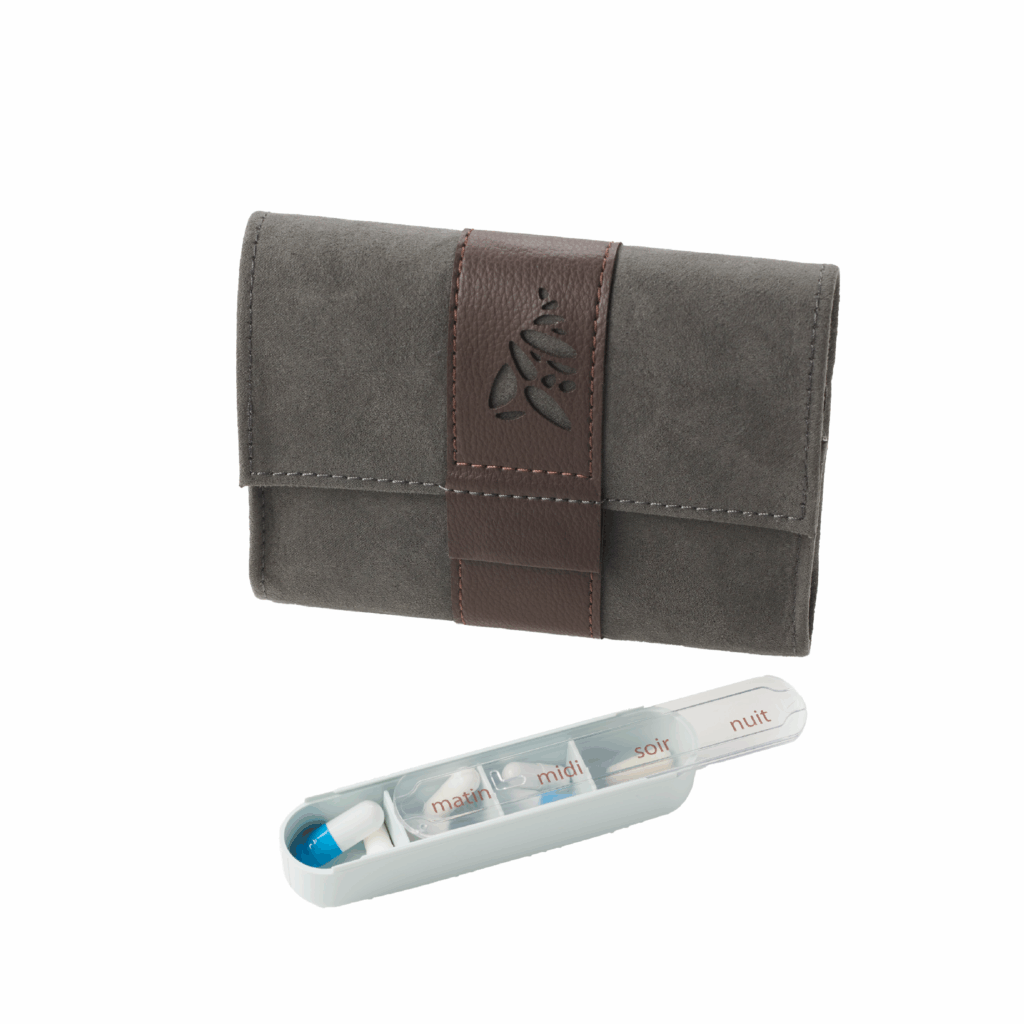 Pilbox Liberty gris édition limitée avec un module matin, midi, soir, nuit ouvert