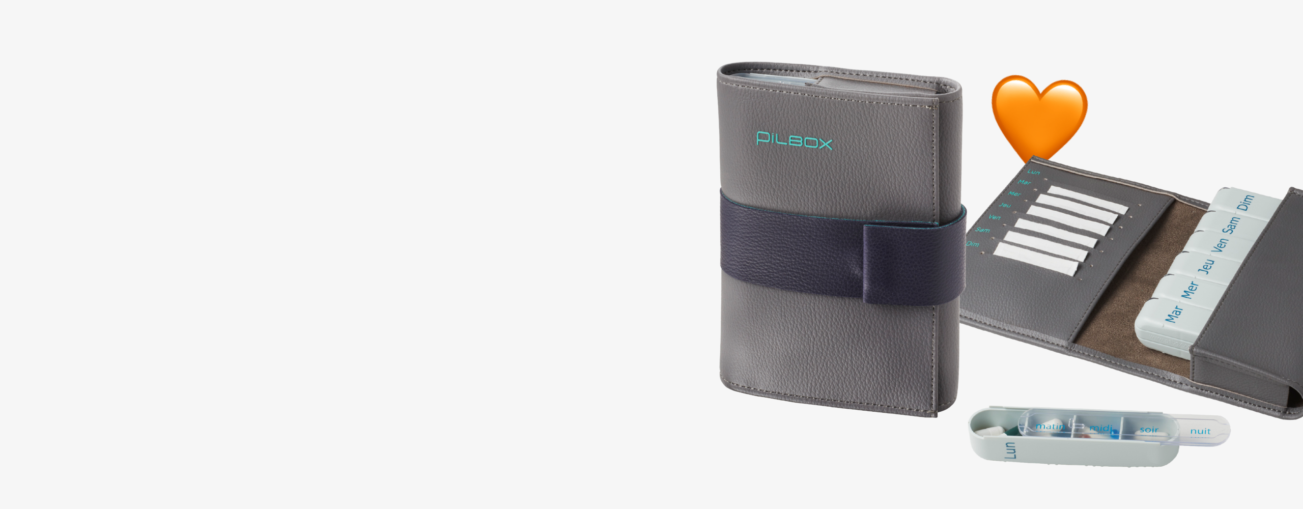 Pilulier semainier Pilbox Cardio gris ouvert et fermé