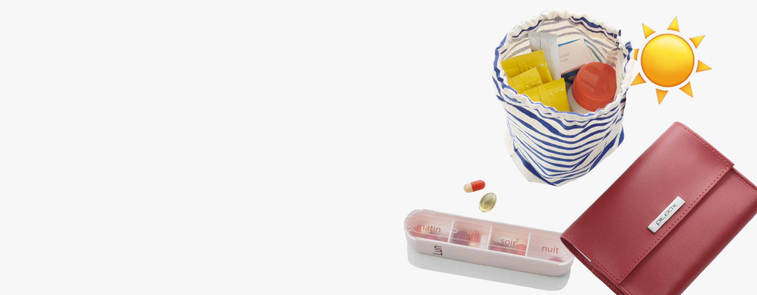Pilbox semainier avec pochon de rangement pour l'été